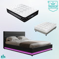 Double Premium Package | Henley LED Bed Black, Luna Series Euro Top Mattress (Medium Firm) & Bamboo Mattress Topper!