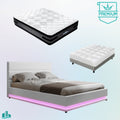 Double Premium Package | Henley LED Bed White, Luna Series Euro Top Mattress (Medium Firm) & Bamboo Mattress Topper!