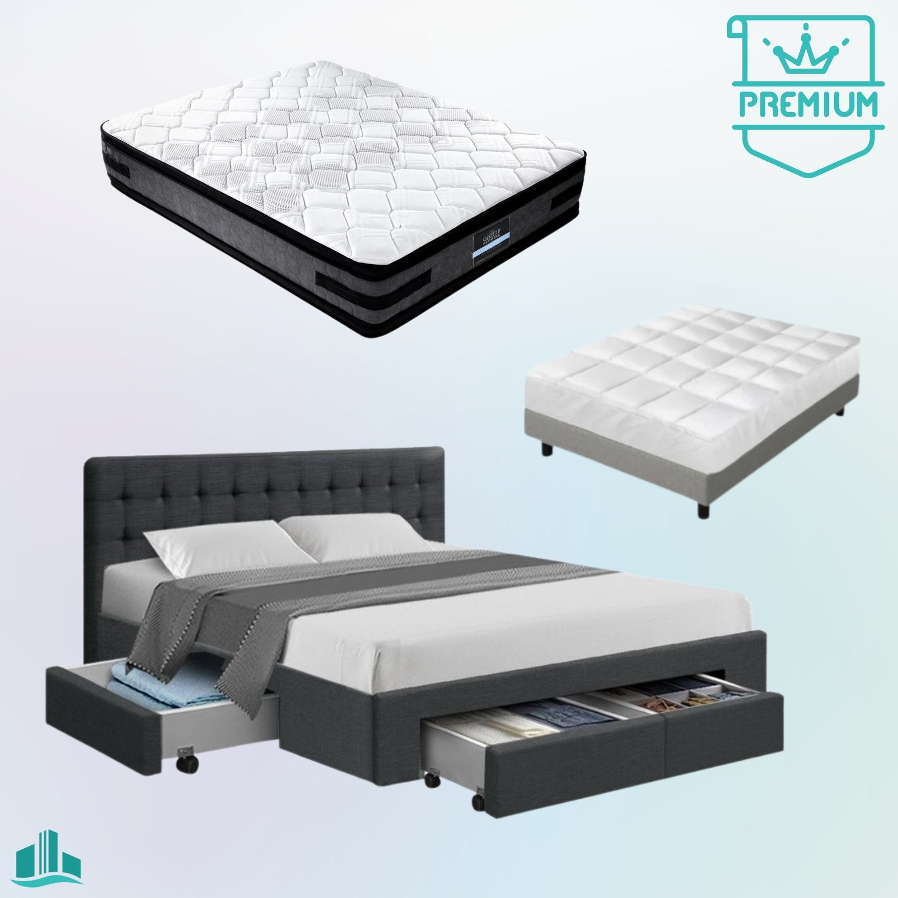 Double Premium Package | Trinity Bed Frame Charcoal, Luna Series Euro Top Mattress (Medium Firm) & Bamboo Mattress Topper! - Rivercity House & Home Co. (ABN 18 642 972 209) - Affordable Modern Furniture Australia