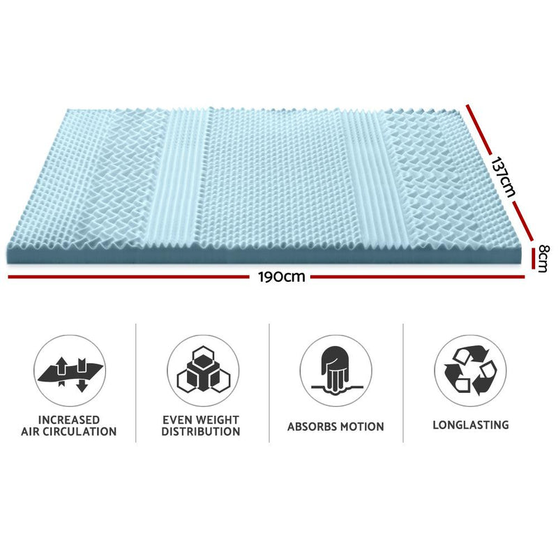 Double Size | Cool Gel 7-zone Memory Foam Mattress Topper w/Bamboo Cover 8cm - Furniture > Mattresses - Rivercity House And Home Co.
