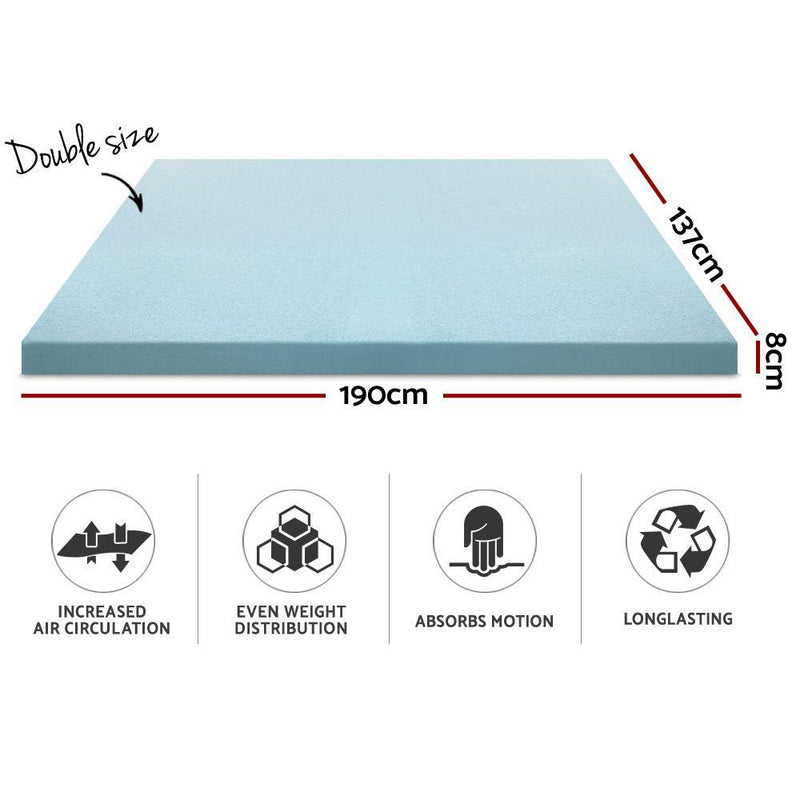 Double Size | Cool Gel Memory Foam Mattress Topper w/Bamboo Cover 8cm - Rivercity House & Home Co. (ABN 18 642 972 209) - Affordable Modern Furniture Australia