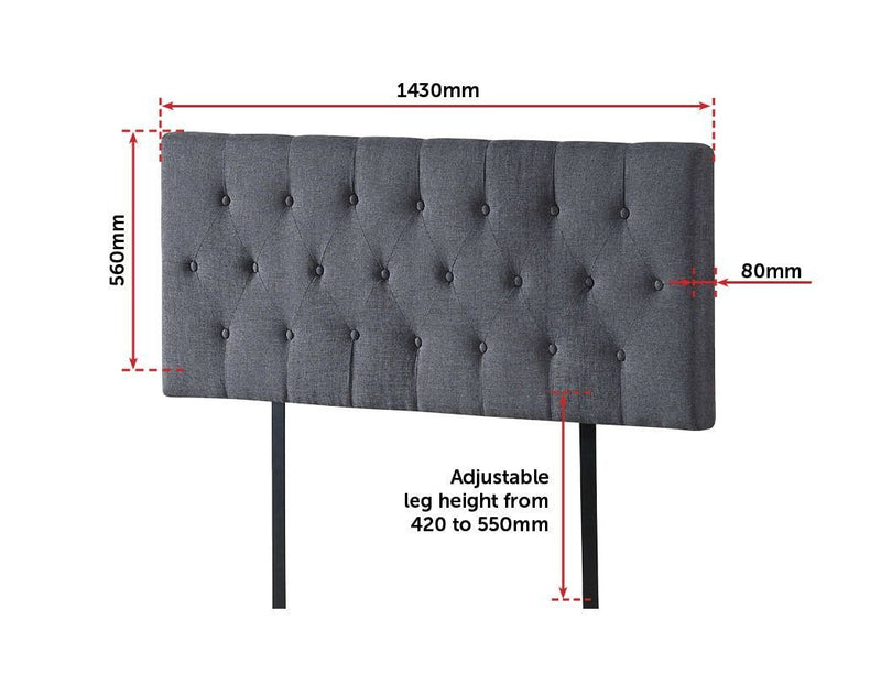 Double Size | Deluxe Headboard Bedhead (Grey) - Rivercity House & Home Co. (ABN 18 642 972 209) - Affordable Modern Furniture Australia