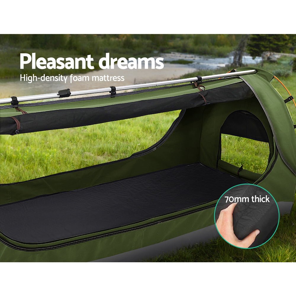 Double Swag Camping Swags Canvas Free Standing Dome Tent Celadon - Outdoor > Camping - Rivercity House & Home Co. (ABN 18 642 972 209) - Affordable Modern Furniture Australia