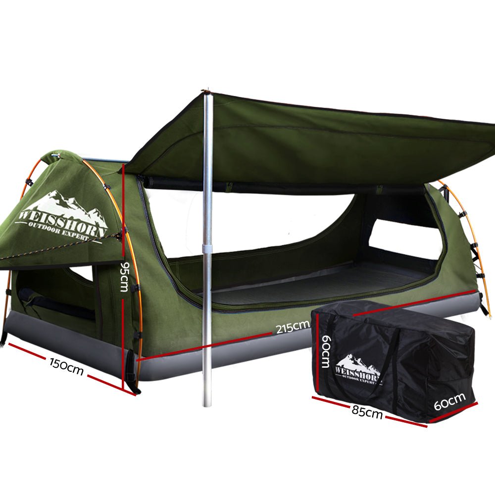 Double Swag Camping Swags Canvas Free Standing Dome Tent Celadon - Outdoor > Camping - Rivercity House & Home Co. (ABN 18 642 972 209) - Affordable Modern Furniture Australia