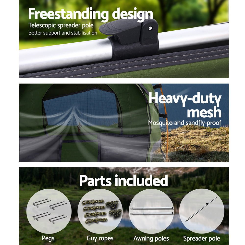 Double Swag Camping Swags Canvas Free Standing Dome Tent Celadon - Outdoor > Camping - Rivercity House & Home Co. (ABN 18 642 972 209) - Affordable Modern Furniture Australia