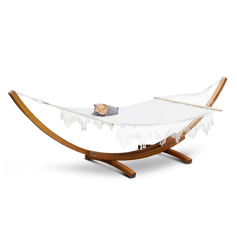 Double Tassel Hammock with Wooden Hammock Stand - Rivercity House & Home Co. (ABN 18 642 972 209) - Affordable Modern Furniture Australia