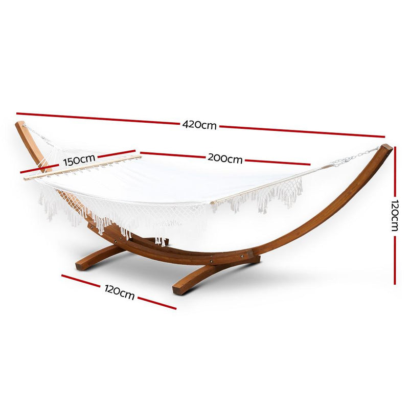 Double Tassel Hammock with Wooden Hammock Stand - Rivercity House & Home Co. (ABN 18 642 972 209) - Affordable Modern Furniture Australia
