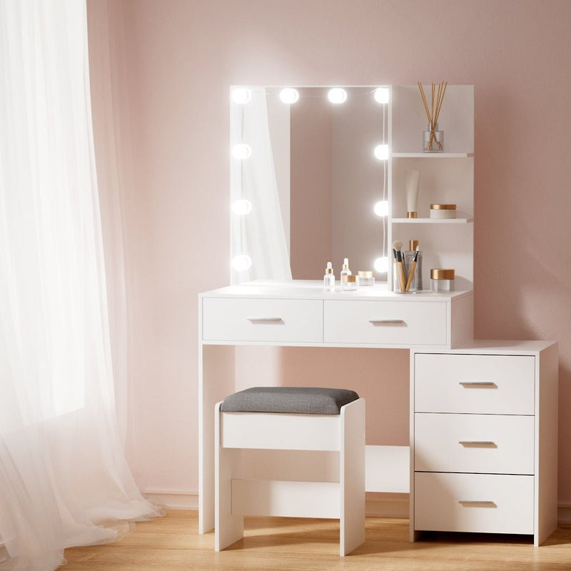 Dale LED Dressing Table Makeup Mirror and Stool Set White - Furniture > Bedroom - Rivercity House & Home Co. (ABN 18 642 972 209) - Affordable Modern Furniture Australia
