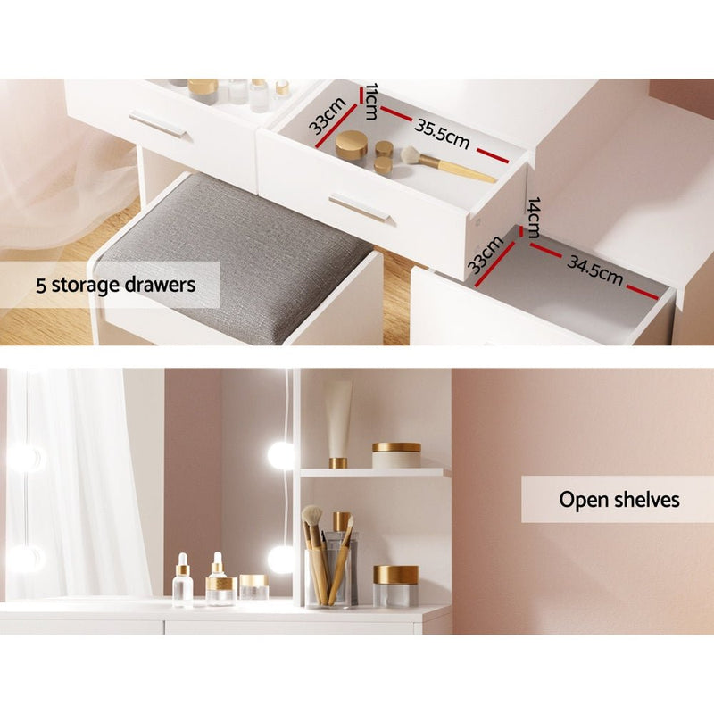 Dressing Table LED 10 Bulbs Makeup Mirror Stool Set Vanity Desk White - Furniture > Bedroom - Rivercity House & Home Co. (ABN 18 642 972 209)