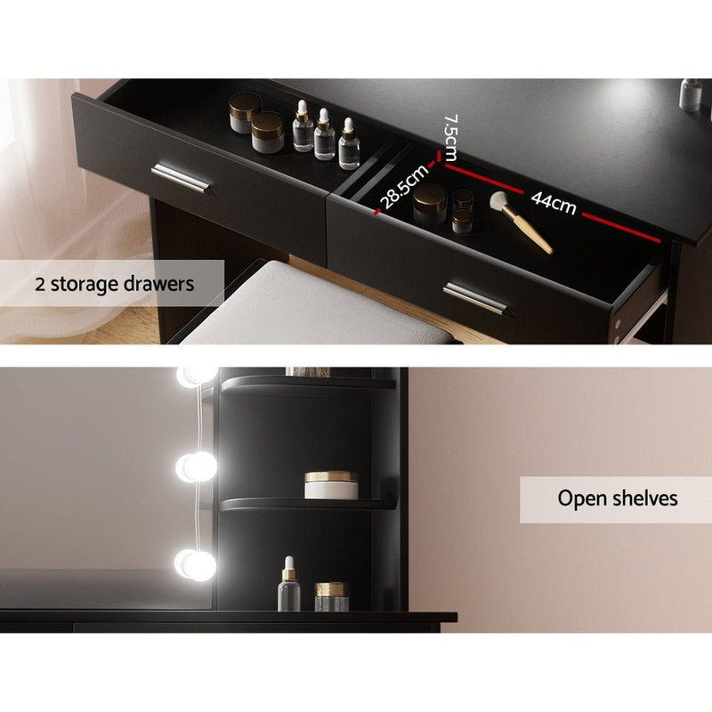 Dulcea LED Dressing Table Makeup Mirror and Stool Set Black - Furniture > Bedroom - Rivercity House & Home Co. (ABN 18 642 972 209) - Affordable Modern Furniture Australia