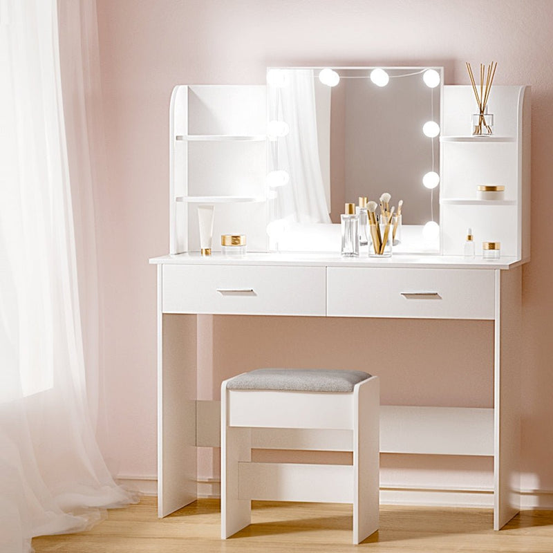 Dulcea LED Dressing Table Makeup Mirror and Stool Set White - Furniture > Bedroom - Rivercity House & Home Co. (ABN 18 642 972 209) - Affordable Modern Furniture Australia