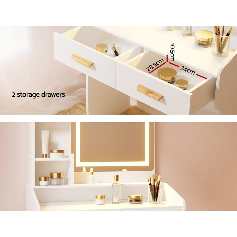 Dressing Table LED Makeup Mirror Stool Set Vanity Desk White - Furniture > Bedroom - Rivercity House & Home Co. (ABN 18 642 972 209)