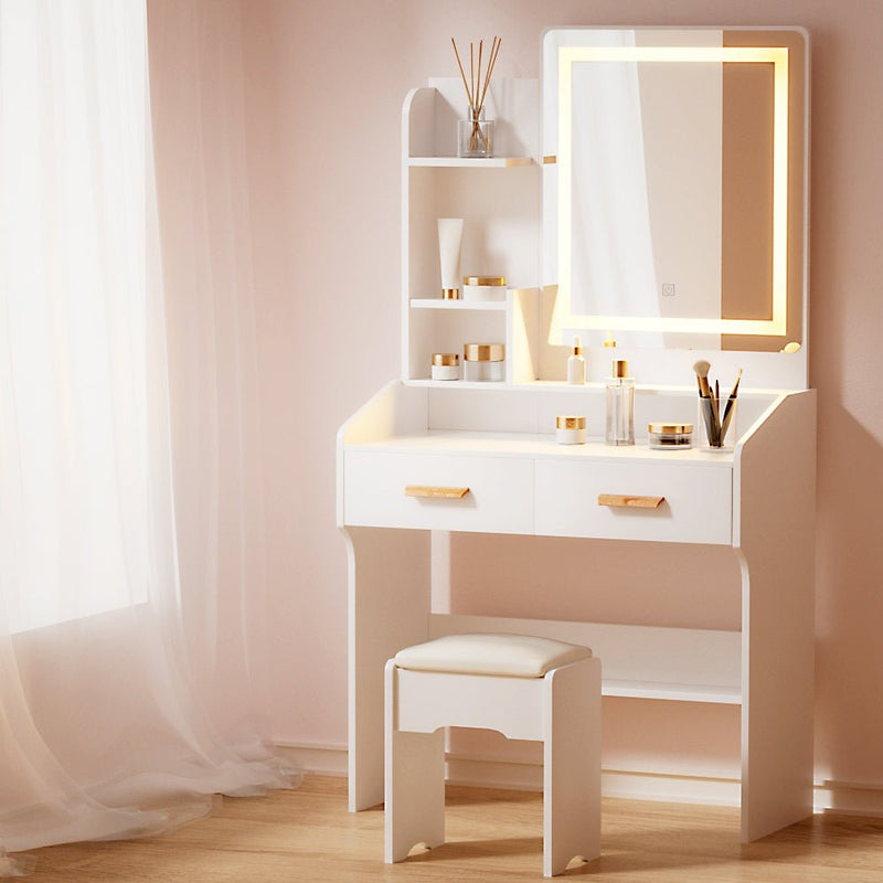 Doris LED Dressing Table Makeup Mirror with Stool Set White - Furniture > Bedroom - Rivercity House & Home Co. (ABN 18 642 972 209) - Affordable Modern Furniture Australia