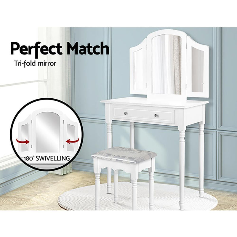 Dressing Table Stool Mirror Drawer Makeup Jewellery Cabinet Organizer - Furniture - Rivercity House And Home Co.