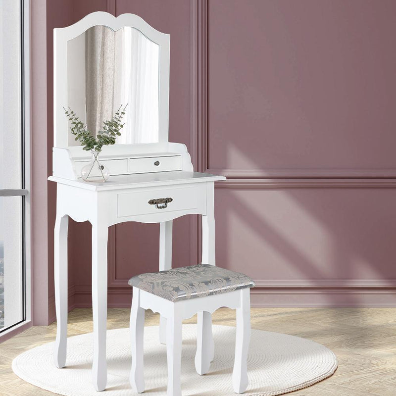 Dressing Table Stool Mirror Drawer Makeup Jewellery Cabinet White Desk - Rivercity House & Home Co. (ABN 18 642 972 209) - Affordable Modern Furniture Australia