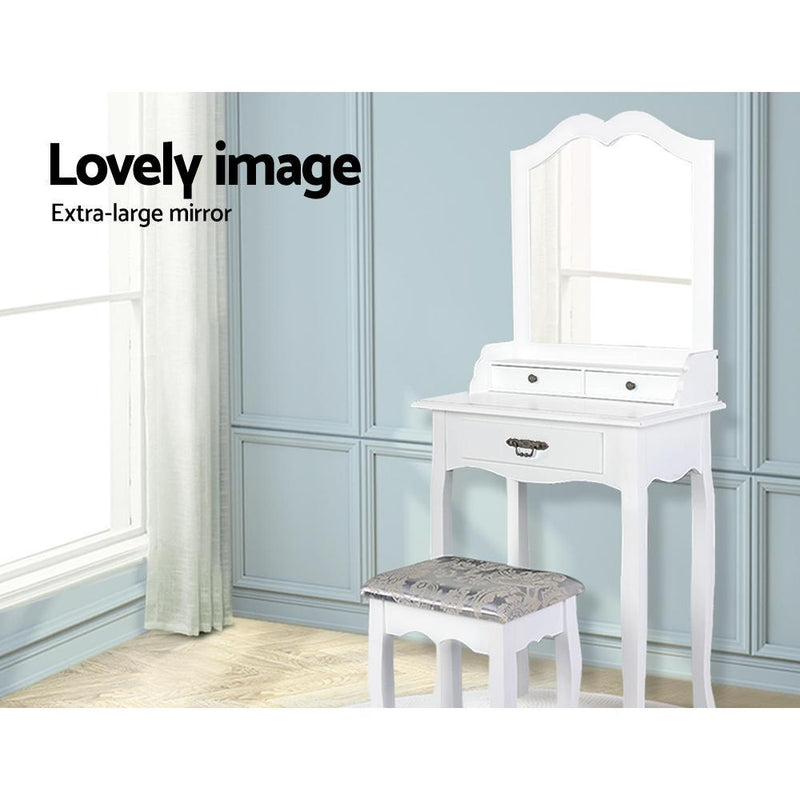 Dressing Table Stool Mirror Drawer Makeup Jewellery Cabinet White Desk - Rivercity House & Home Co. (ABN 18 642 972 209) - Affordable Modern Furniture Australia