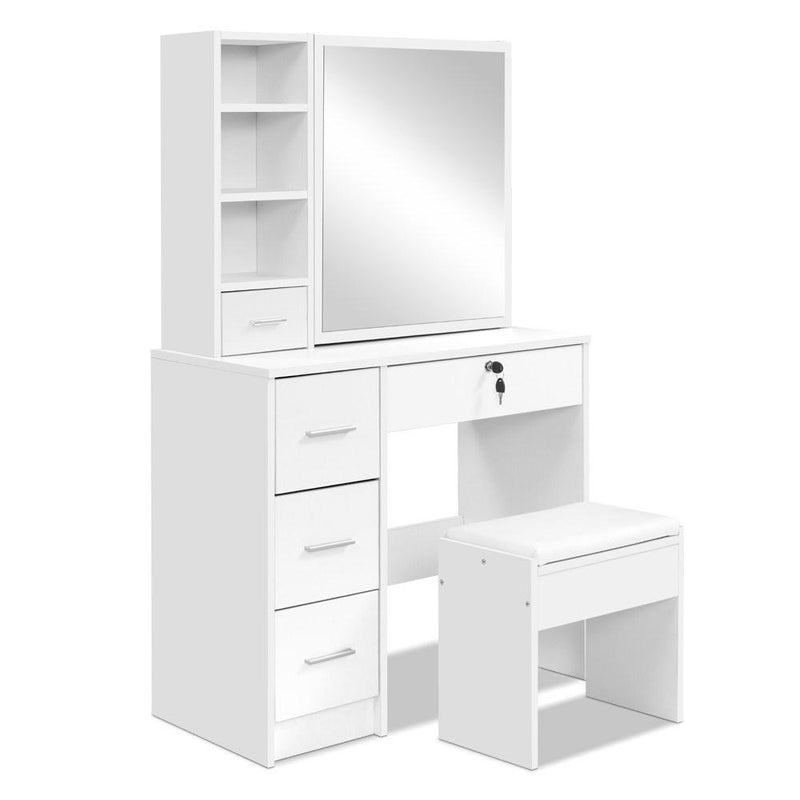 Dressing Table Stool Mirror Jewellery Cabinet Makeup Storage Drawer White - Rivercity House & Home Co. (ABN 18 642 972 209) - Affordable Modern Furniture Australia