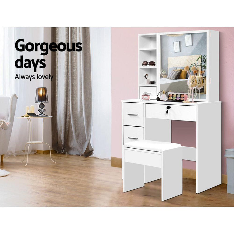 Dressing Table Stool Mirror Jewellery Cabinet Makeup Storage Drawer White - Rivercity House & Home Co. (ABN 18 642 972 209) - Affordable Modern Furniture Australia