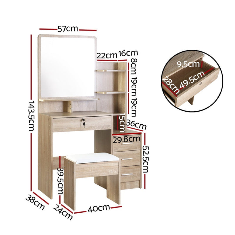 Dressing Table & Stool Set Oak - Rivercity House & Home Co. (ABN 18 642 972 209) - Affordable Modern Furniture Australia