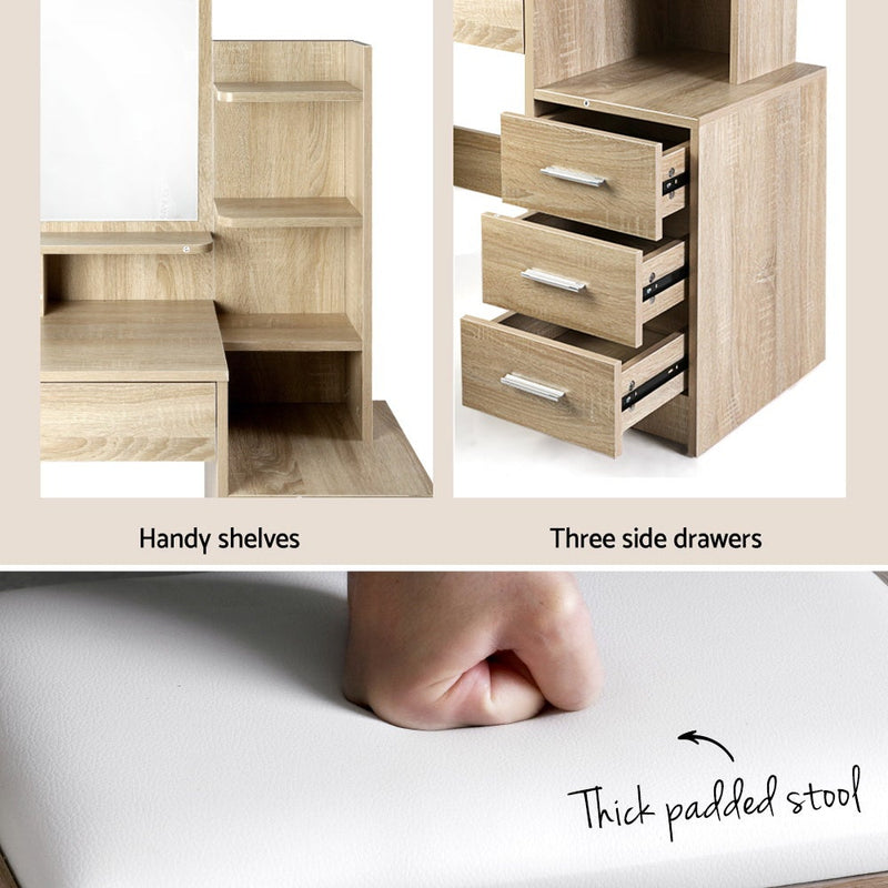 Dressing Table & Stool Set Oak - Furniture > Bedroom - Rivercity House & Home Co. (ABN 18 642 972 209)