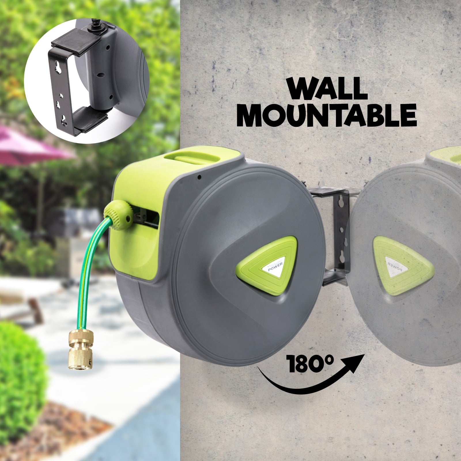 Dynamic Power Garden Water Hose 20M Retractable Rewind Reel + Brass Gun - Home & Garden > Garden Tools - Rivercity House & Home Co. (ABN 18 642 972 209) - Affordable Modern Furniture Australia