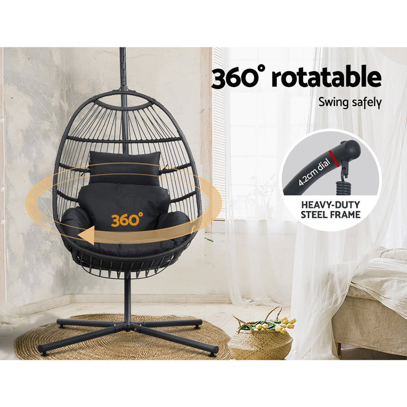 Egg Swing Chair Hammock Stand Outdoor Furniture Hanging Wicker Seat Grey - Furniture > Outdoor - Rivercity House & Home Co. (ABN 18 642 972 209) - Affordable Modern Furniture Australia
