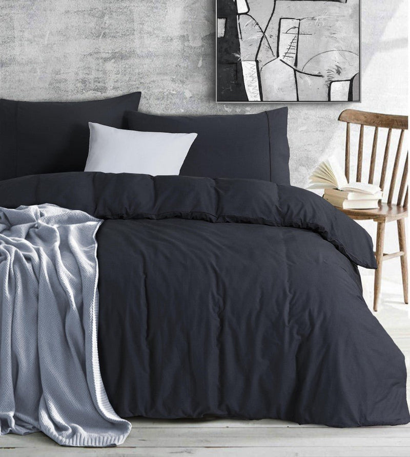 Elan Linen 100% Egyptian Cotton Vintage Washed 500TC Charcoal King Quilt Cover Set - Rivercity House & Home Co. (ABN 18 642 972 209)