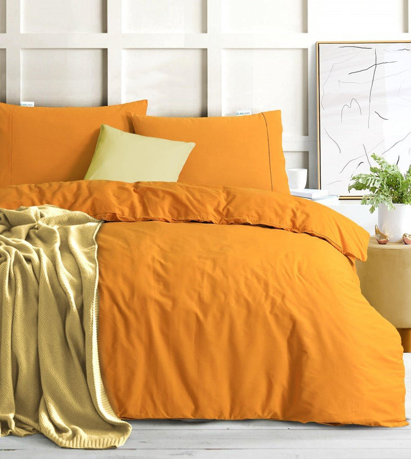 Elan Linen 100% Egyptian Cotton Vintage Washed 500TC Mustard Double Quilt Cover Set - Rivercity House & Home Co. (ABN 18 642 972 209) - Affordable Modern Furniture Australia