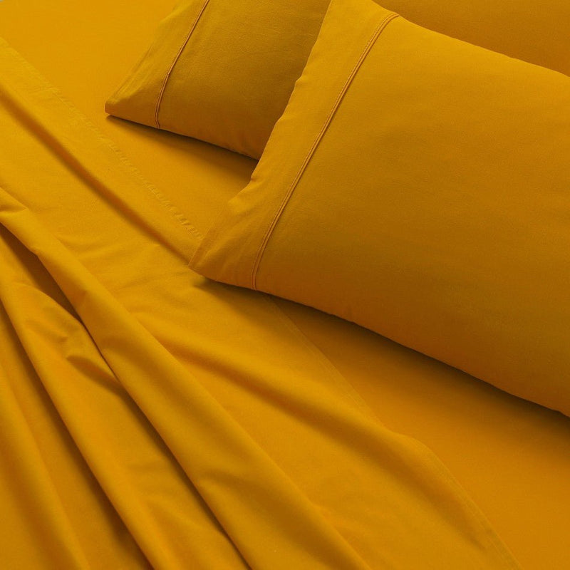 Elan Linen 100% Egyptian Cotton Vintage Washed 500TC Mustard King Bed Sheets Set - Rivercity House & Home Co. (ABN 18 642 972 209)