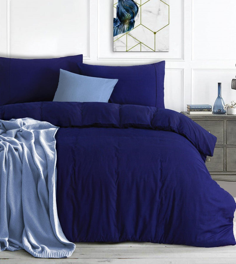 Elan Linen 100% Egyptian Cotton Vintage Washed 500TC Navy Blue Double Quilt Cover Set - Rivercity House & Home Co. (ABN 18 642 972 209) - Affordable Modern Furniture Australia