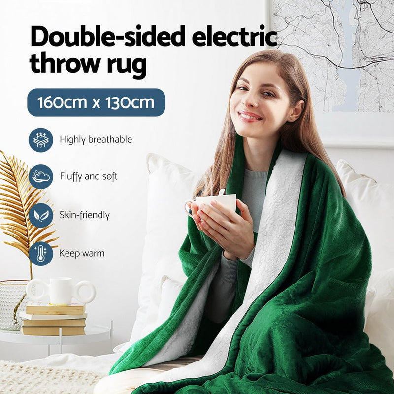 Electric Throw Rug Heated Blanket Double Sided Green - Home & Garden > Bedding - Rivercity House & Home Co. (ABN 18 642 972 209) - Affordable Modern Furniture Australia