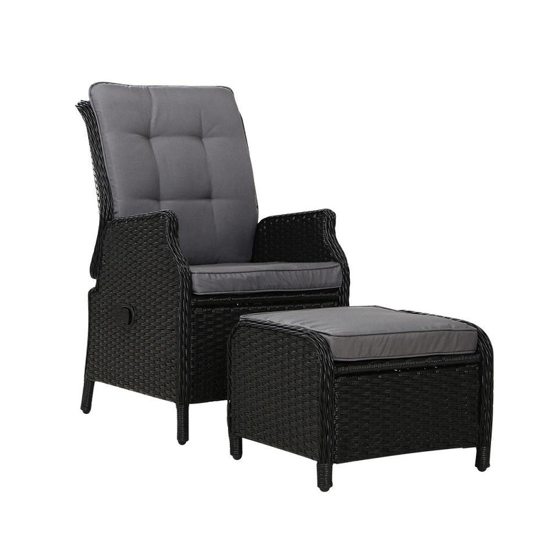 Elizabeth Wicker Recliner Chair with Ottoman (Black) - Rivercity House & Home Co. (ABN 18 642 972 209) - Affordable Modern Furniture Australia