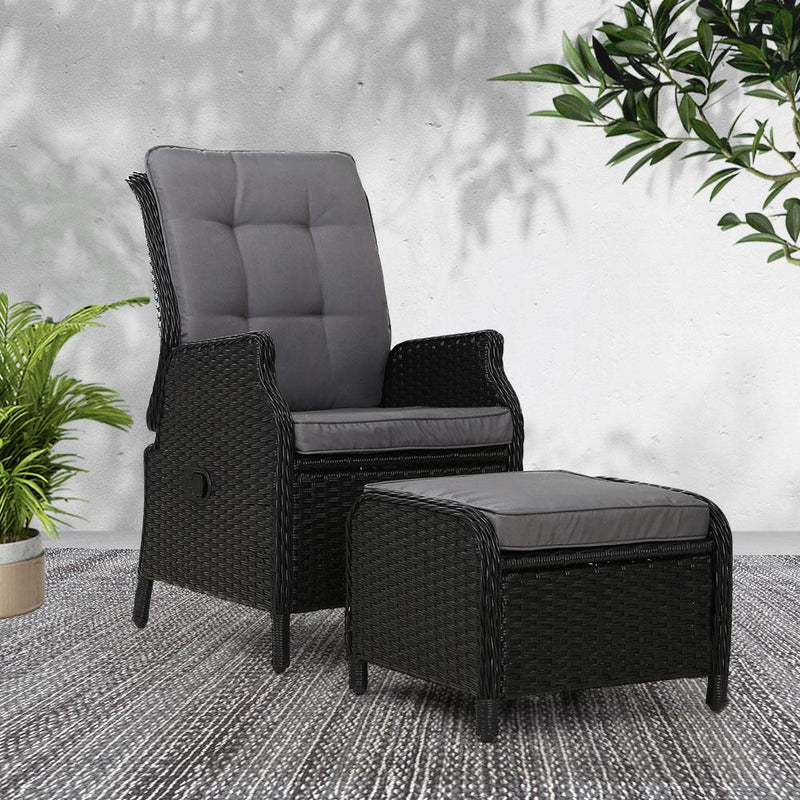 Elizabeth Wicker Recliner Chair with Ottoman (Black) - Rivercity House & Home Co. (ABN 18 642 972 209) - Affordable Modern Furniture Australia