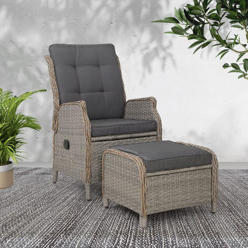 Elizabeth Wicker Recliner Chair with Ottoman (Grey) - Rivercity House & Home Co. (ABN 18 642 972 209) - Affordable Modern Furniture Australia