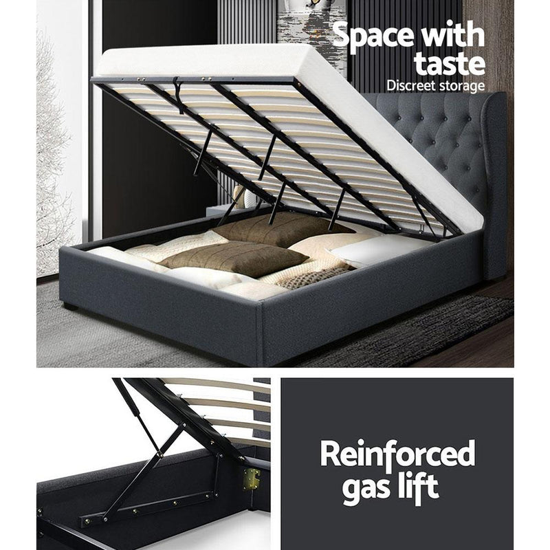 Elouera King Frame With Gas Lift Storage Charcoal - Rivercity House & Home Co. (ABN 18 642 972 209) - Affordable Modern Furniture Australia