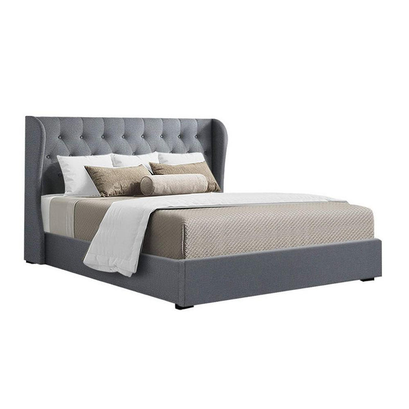 Elouera Queen Bed Frame With Gas Lift Storage Grey - Rivercity House & Home Co. (ABN 18 642 972 209) - Affordable Modern Furniture Australia