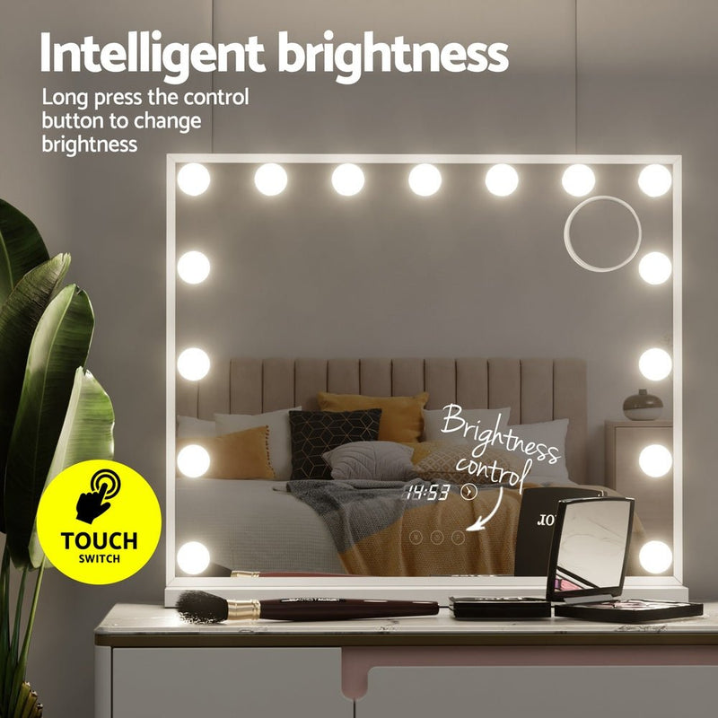 Embellir Makeup Mirror Hollywood 60x52cm 15 LED Time - Health & Beauty > Makeup Mirrors - Rivercity House & Home Co. (ABN 18 642 972 209)