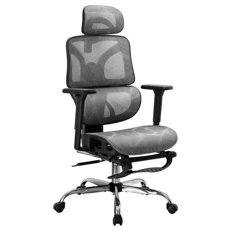 Ergonomic High Back Office Chair with Footrest Grey Mesh - Furniture > Bar Stools & Chairs - Rivercity House & Home Co. (ABN 18 642 972 209) - Affordable Modern Furniture Australia