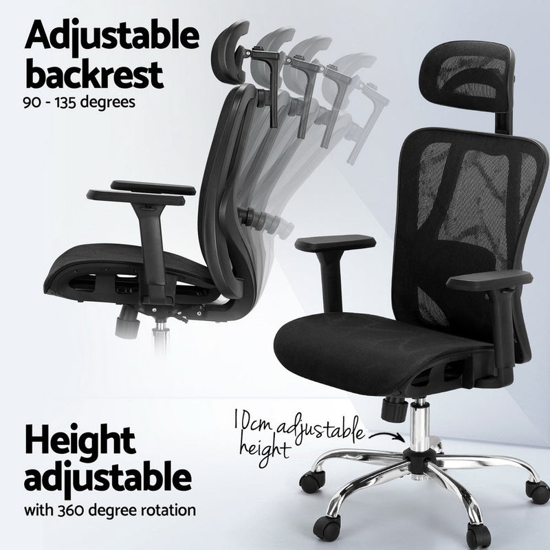 Ergonomic High Back Office Chair Black Mesh - Furniture > Bar Stools & Chairs - Rivercity House & Home Co. (ABN 18 642 972 209) - Affordable Modern Furniture Australia
