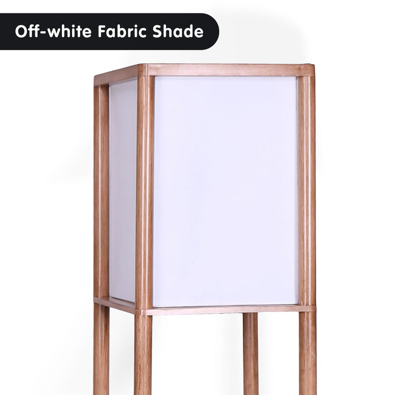 Etagere Floor Lamp Off-White Fabric Shade in Wood Finish - Home & Garden > Lighting - Rivercity House & Home Co. (ABN 18 642 972 209) - Affordable Modern Furniture Australia
