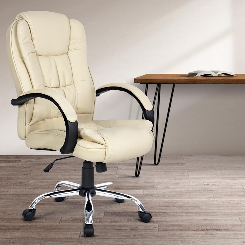 Executive PU Leather Office Desk Computer Chair (Beige) - Rivercity House & Home Co. (ABN 18 642 972 209) - Affordable Modern Furniture Australia