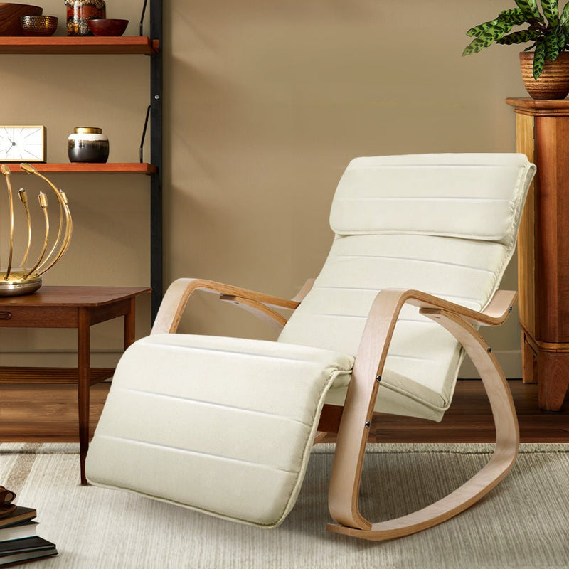 Fabric Rocking Armchair with Adjustable Footrest - Beige - Rivercity House & Home Co. (ABN 18 642 972 209) - Affordable Modern Furniture Australia