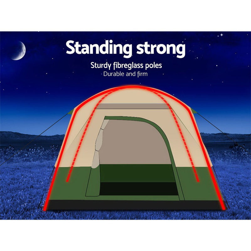 Family Camping Tent 4 Person Hiking Beach Tents Green - Outdoor > Camping - Rivercity House & Home Co. (ABN 18 642 972 209)