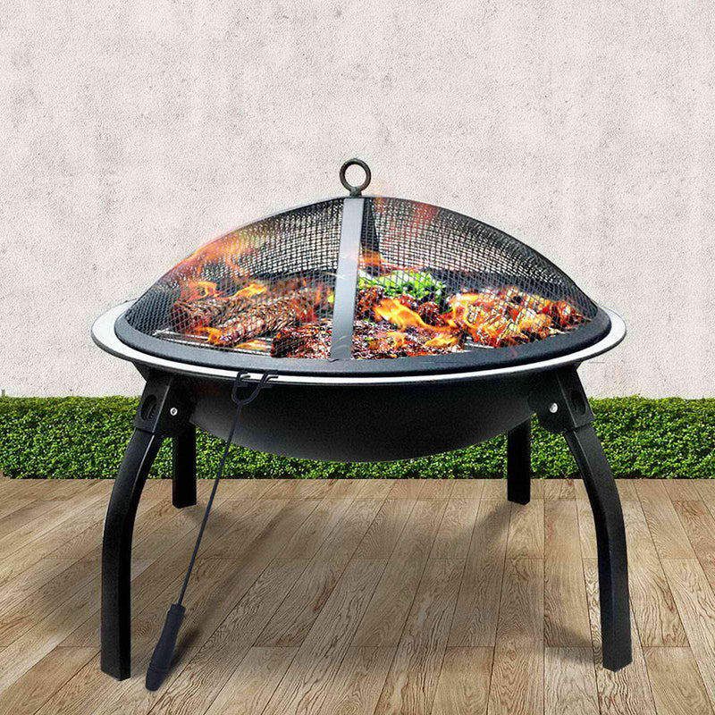 Fire Pit BBQ Charcoal Grill Smoker Portable Outdoor Camping Garden Pits 30" - Rivercity House & Home Co. (ABN 18 642 972 209) - Affordable Modern Furniture Australia