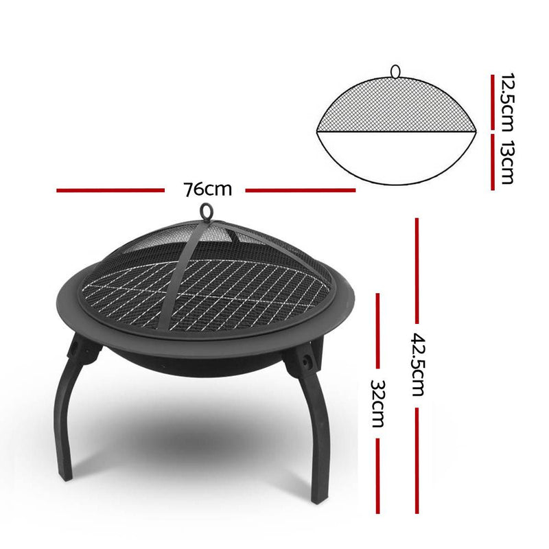 Fire Pit BBQ Charcoal Grill Smoker Portable Outdoor Camping Garden Pits 30" - Rivercity House & Home Co. (ABN 18 642 972 209) - Affordable Modern Furniture Australia