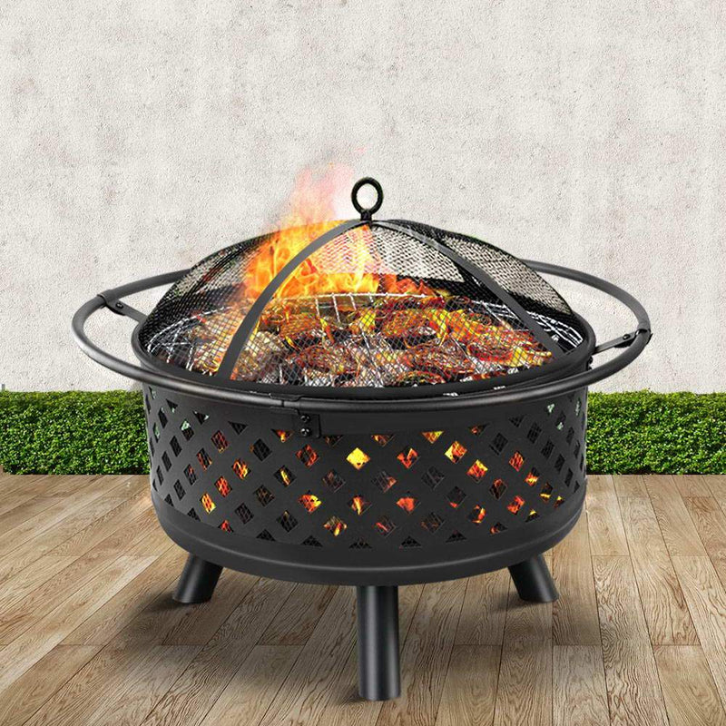 Fire Pit BBQ Grill Smoker Portable Outdoor Fireplace Patio Heater Pits 30" - Rivercity House & Home Co. (ABN 18 642 972 209) - Affordable Modern Furniture Australia