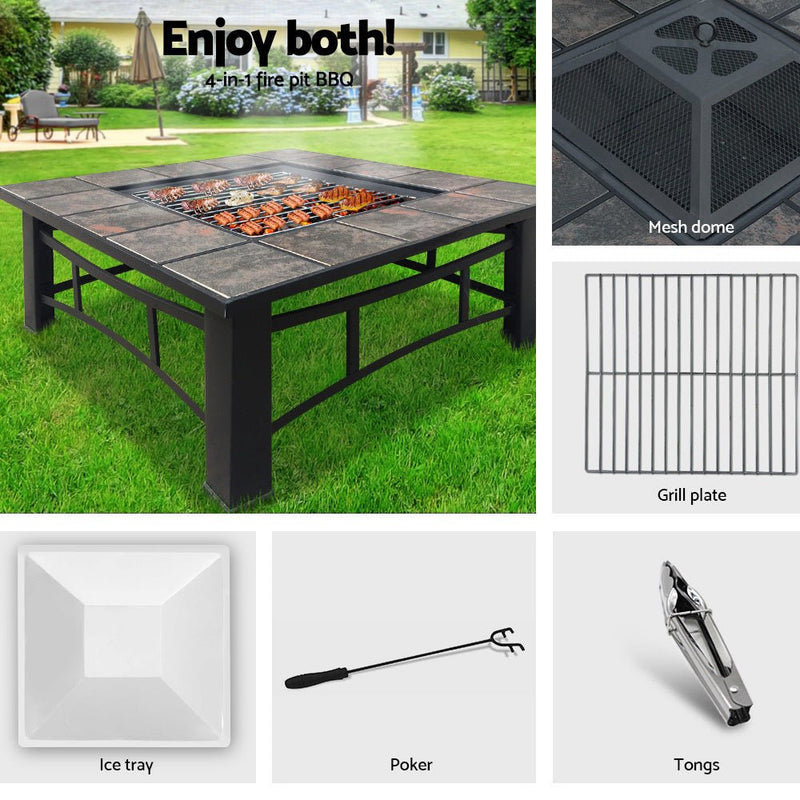 Fire Pit BBQ Grill Smoker Table Outdoor Garden Ice Pits Wood Firepit - Rivercity House & Home Co. (ABN 18 642 972 209) - Affordable Modern Furniture Australia