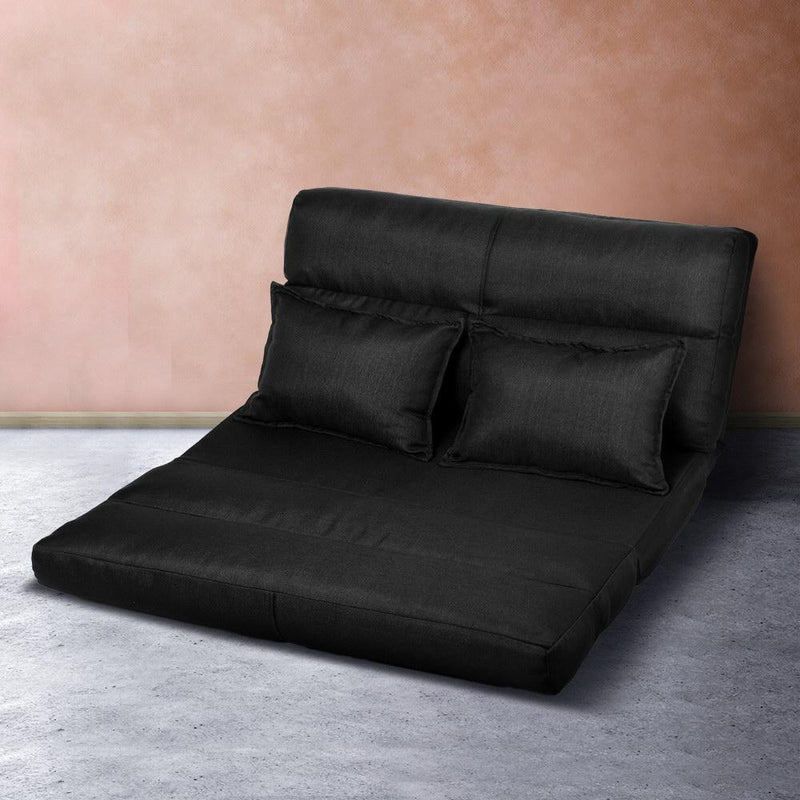 Floor Sofa Lounge 2 Seater Futon Chair Couch Folding Recliner Metal Black - Furniture > Living Room - Rivercity House And Home Co.