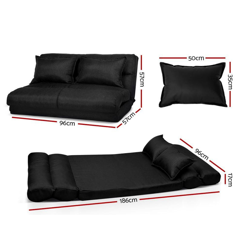 Floor Sofa Lounge 2 Seater Futon Chair Couch Folding Recliner Metal Black - Furniture > Living Room - Rivercity House And Home Co.