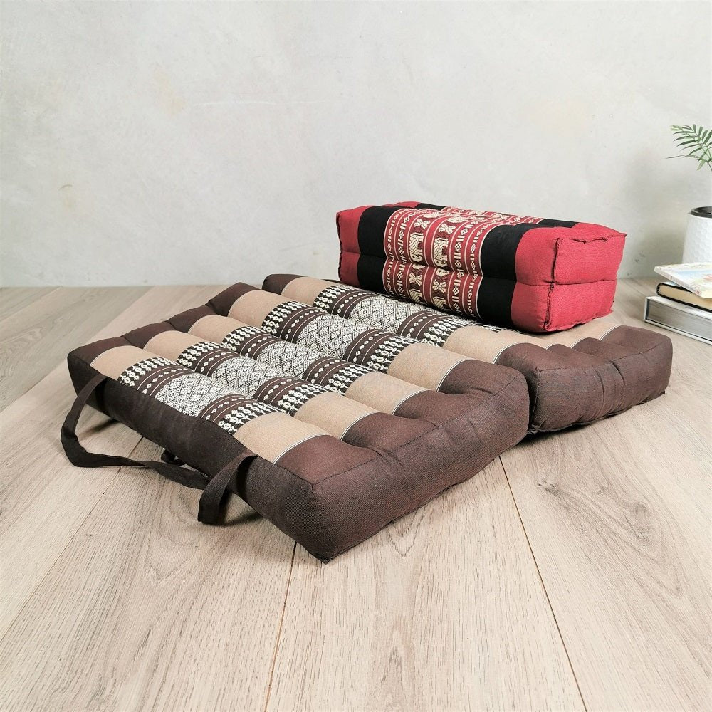 Foldable Meditation Cushion Brown with Seating Block Set Brown & Red - Home & Garden > Decor - Rivercity House & Home Co. (ABN 18 642 972 209) - Affordable Modern Furniture Australia